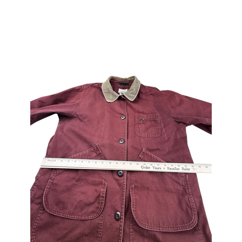 L.L. Bean Women’s Barn Coat Jacket L Canvas Chore Rust Red Corduroy Collar - Picture 9 of 16